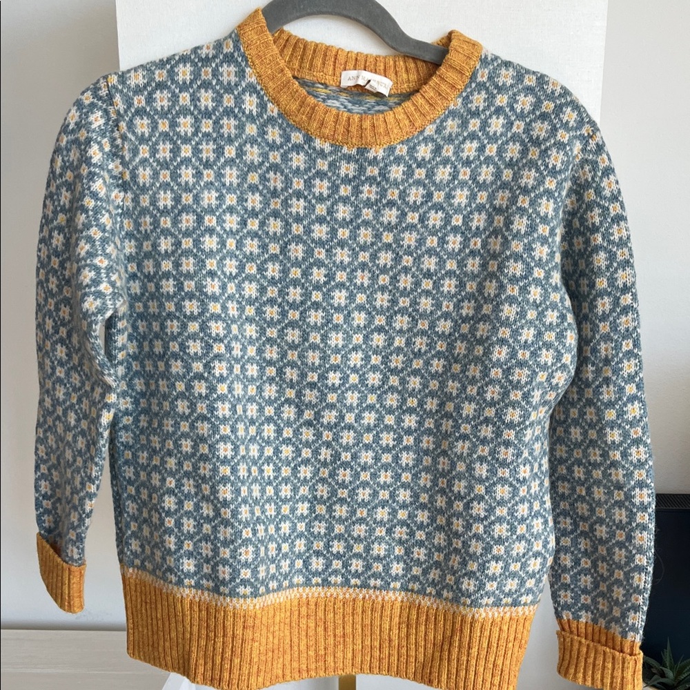 Blue and Mustard Patterned Crewneck Sweater
